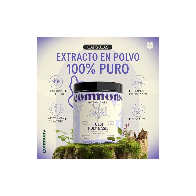 COMMONS Adaptógenos Tulsi 100% Orgánico Suplemento Natural Té de Albahaca
