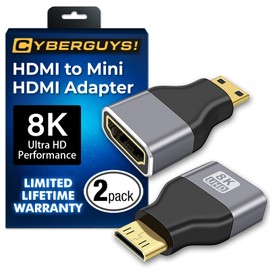 Cyberguys Mini HDMI to HDMI Adapter Cable 2Pack, 8K@60Hz UHD Video, High-Speed Mini-HDMI Male to Female Converter for Camera Camcorder DSLR Raspberry Pi Zero Tablet NVIDIA SHIELD–Gold-Plated, Compact