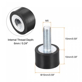 sourcing map Rubber Bearing M5 External / Internal Thread Vibration Insulator Shock Absorber Diameter 15 mm x Height 10 mm Pack of 3