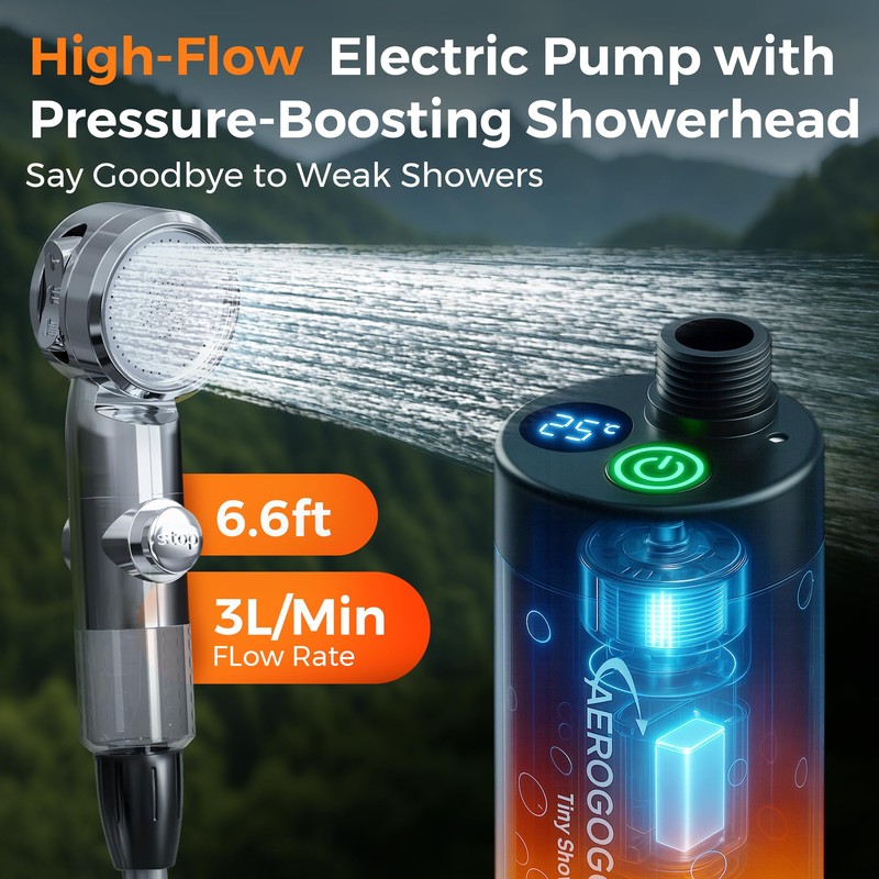 Portable Shower for Camping, Rechargeable Portable Shower Pump with LED