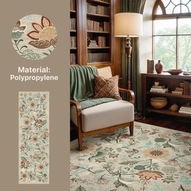 Bavni Washable Hallway Kitchen Runner Rug, Non Slip 2'x 6'Durable Lightweight Soft Vintage Floral Carpet Runner with Rubber Backing(Beige/Green)