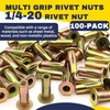 Terixe 100 Pack 1/4-20 Multi-Grip Rivet Nuts - Zinc-Plated Steel