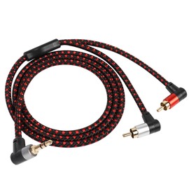RIIEYOCA 90 Degree Right Angle 3.5mm to 2 RCA Cable 3FT,2RCA Male to 3.5mm TRS Male Stereo Y Splitter Adapter for Smartphone, Speaker, MP3, Tablet & More