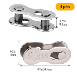4 Pairs Bicycle Chain Links,11 Speed Bicycle Missing Link,Reusable Silver Steel Bike Chain Link,Connector Accessories,Single Speed Chain Quick Release Buckle,Silver
