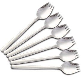 PDCTACST Metal Sporks Set of 6, 18/10 Stainless Steel Salad Spork Utensils, 7.9 Inches Long Handle Dessert Spoons, Ice Cream Spoons Salad Forks Flatware Set, for Fruit Appetizer Dessert Household Use