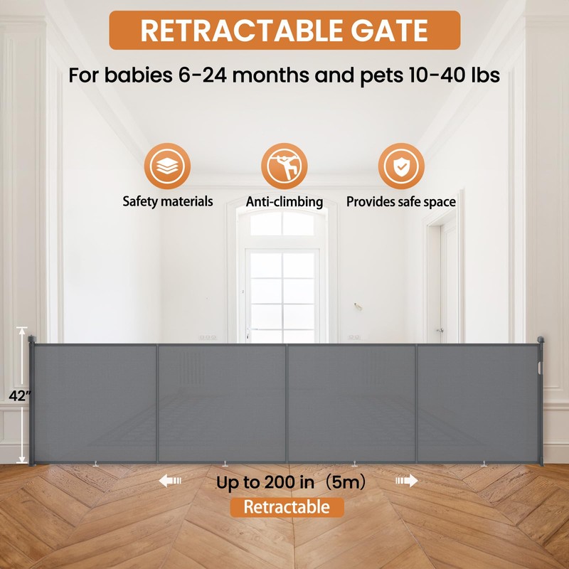 Upgrade 200 inch Extra Wide Retractable Baby Gates, 42 inch