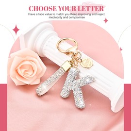Initial Letter Keychain for Women Girls, Bling cute KeyChain for Car Key Accessories Lanyard and Backpack Bag，Perfect Gift, White-k, Small