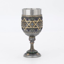 Veronese Design 7" Tall Star of David Menorah Kiddush Shabbat Chalice Cup Resin Sculpture Pewter Finish
