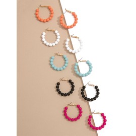 ZENZII Beaded Hoop Fashion Earrings Bohemian Circle Round Bead Earrings Chic Dangle Earrings for Women (Yellow)