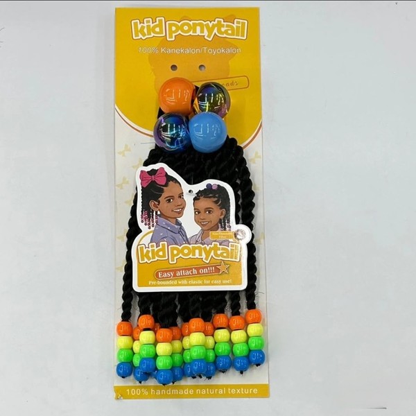 Ponytail braided Ponytail Extention with Beads and Matching hairballs, Synthetic
