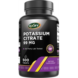 Oxify Potassium Citrate 99 mg | 500 Tablets | Gluten-Free, Non-GMO | Supplement Made in USA