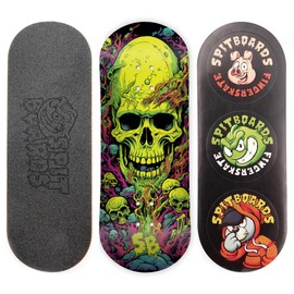 SPITBOARDS 34mm Fingerboard Deck - Real Wood (5-Layers) Classic Popsicle Street Shape - Size: 34 x 96 mm - Single Graphic Deck (Real Wear) - Optimized Concave - Cave Skull