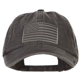 MG USA Flag Embroidered Washed Dyed Cap - Black OSFM