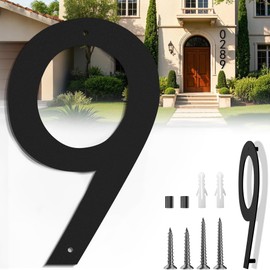 16 Inch Large Modern House Numbers for Outside, Big Address Numbers for House, Extra Large Floating House Numbers, Large Outdoor House Numbers, Matte Black Steel 16'' Address Number 9 (0123456789)