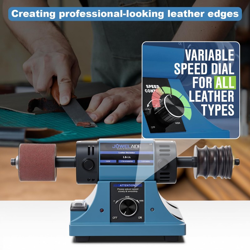 JUWELAIDE Leather Burnishing Machine | Variable Speed Leathercraft Bench Grinder,