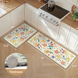 GENIMO Kitchen Mats for Floor 2PCS, Cushioned Kitchen Rugs Non Slip Washable, Anti Fatigue Mat Waterproof, Comfort Standing Mat Rug for Office, Home, Sink, Laundry, 17.3"x47"+17.3"x30", SoftWhite