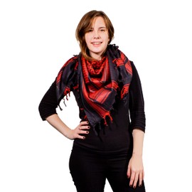 Retro Seventy2 Ladies Pure Cotton Shemagh Scarves Womens Winter Wrap Unisex Arab Scarf Keffiyeh Shawl (Black/Red)