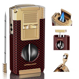5-in-1 Torch Lighter with Cutter, Punch, Holder, Draw Enhancer Tool and Dual Jet Flames, Refillable Butane Torch Lighters Gifts for Men, Versatile Accessories, Windproof Lighters for Candle, Travel