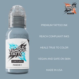 World Famous Tattoo Ink Limitless - Pancho 1 - Professional Tattoo Ink & Tattoo Supplies - Skin-Safe Permanent Tattooing in Bold Shades - Vegan & Non-Toxic (1 oz)