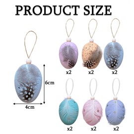 BOOSHMall 12 x Ostereier mit Federn, Ostereier zum Anhängen, Hängdeko für Ostern, 4 * 6 cm Größe Ostereier in Naturei-Optik, Osterdeko und Frühlingsdeko