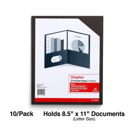 Staples 10% Recycled Smooth 2-Pocket Paper Presentation Folder, Black, 10/Pack (ST13376)