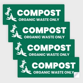 Compost Sticker - Organic Waste Only Bin Label - 3-5 Year Indoor/Outdoor Rated - Heavy Duty, Weather Proof, Ultra Durable - USA Made (6x2 inch), 4 Labels