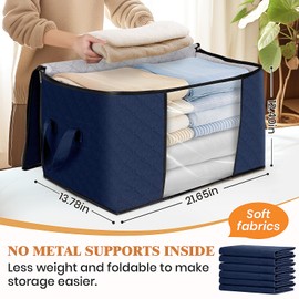 Fab totes 8 Pack Clothes Storage, Foldable Thick Fabric Blanket Storage Bags, Containers for Organizing Bedroom, Closet, Clothing, Comforter,Closet Organization with Handle,Blue