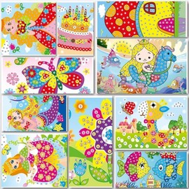 Lizipai Sticky Mosaics Craft Kit for Children, 10 Separate Picture Mosaic Stickers Handmade Art Children DIY Painting