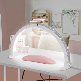 KMLSHLL Half Moon Light for Nail Desk, 29 in Half Moon Nail Lamp with Phone Holder, Adjust Brightness, 2700K‑6000K, 45W Rhinestones Arch Light for Nail Techs, Manicure Lamp Table Light
