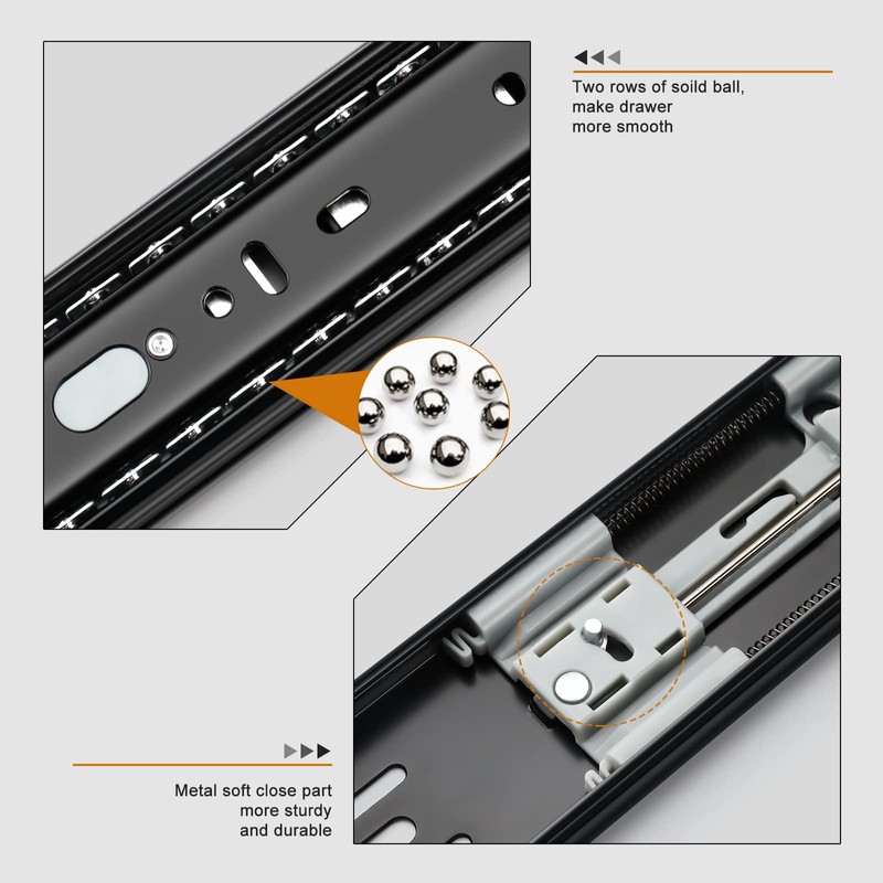 LONTAN 1 Pair Soft Close Drawer Slides 12 Inch Black