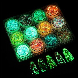 Brillo en la Oscuridad Cuerpo Cara Purpurina Gel 12 Colores Luminosos Autoadhesivo UV Negro Luz Iridiscente Chunky Glitter para el Cabello / Sombra de Ojos Carnaval Fiesta de Halloween Maquillaje (Multicolor)