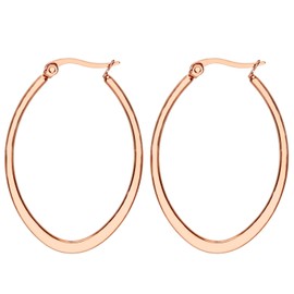 MYA art MYARGOHR-63 Women's Hoop Earrings Oval Rings Hanging with Stud Stainless Steel Rose Gold Plated Large Oval Large Flat 3 cm, Stainless Steel