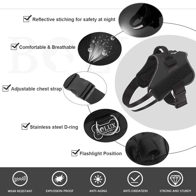 Bolux Dog Harness, No-Pull Reflective Dog Vest, Breathable Adjustable Pet