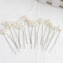 Sppry U Shaped Pearl Wedding Hair Pins for Bridal Women 9 Pcs (Silver)