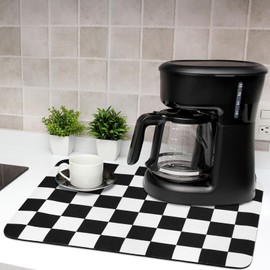 Tinideya Checkered Dish Drying Mat for Kitchen Counter Coffee Bar Vintage Buffalo Dish Pad Absorbent Coffee Mat Kitchen Drying Mat for Coffee Station Accessories Easy Clean(Black,12 x 16 Inches)