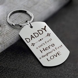 Fathers Day Presents for Dad Keychains from Daughter Son Thanks Gifts for Daddy Birthday Gifts Key Ring (First Love)