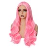 PORSMEER Wig Long PInk Curly Wavy Wigs for Women Ladies