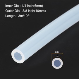 Rebower 10ft 1/4" ID x 3/8" OD Silicone Tubing Clear 6mm x 10mm Industrial Plastic Tubing Pure Silicone Hoses for Pump Siphoning Draining Irrigation Brewing, 6mm x 10mm