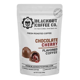 Blackout Coffee Chocolate Cherry Flavored Ground Coffee, Medium Roast - Ground Coffee, Fresh Roasted In the USA,12 oz Pouch