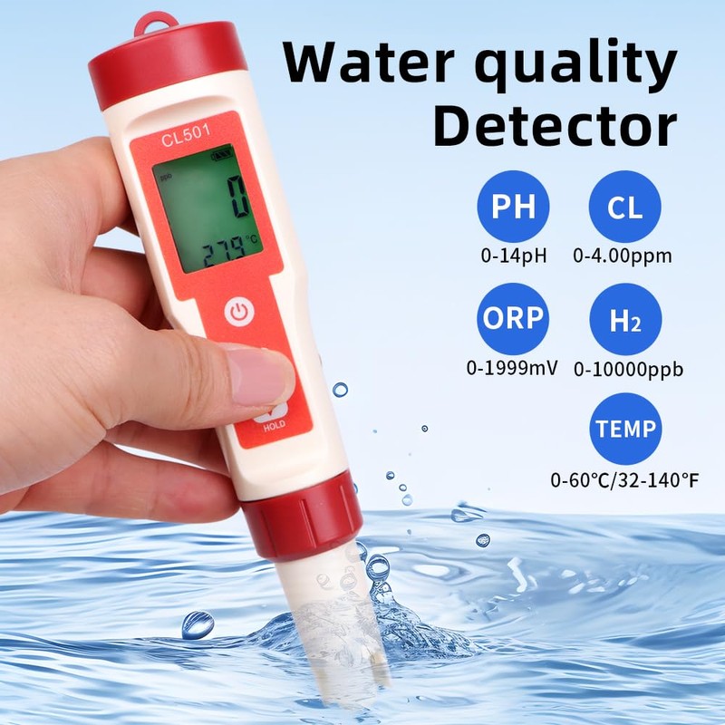 OBEST 5 in 1 Digital Water Quality Tester PH/ORP/H2/Temp/CL Meter,