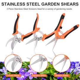ACHRWFQ 3 pcs garden shears Stainless steel Gardening scissors Pruning shears for gardening For pruning scissors flowers fruit trees
