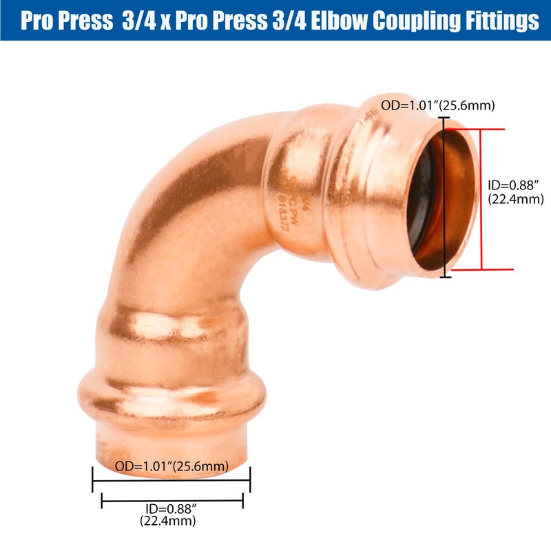 WHK 10 Pack 3/4" Propress x 3/4" Pro press Copper