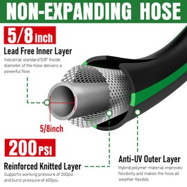 Heavy Duty Garden Hose 25ft, NON-EXPANDABLE Flexible Water Hose, Kink Resistant Lightweight Hybrid Hose, Leakproof Hose Male to Female Fittings, Drinking Water Safe | EOOIO