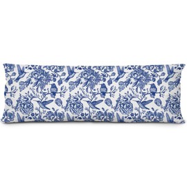 KAOWT Vintage Blue and White Chinoiserie Floral Bird Body Pillow Covers 20x54, Chinoiserie Decor, Grandmillennial Flower Bird Long Body Pillow Case Cover with Hidden Zipper for Bed Couch