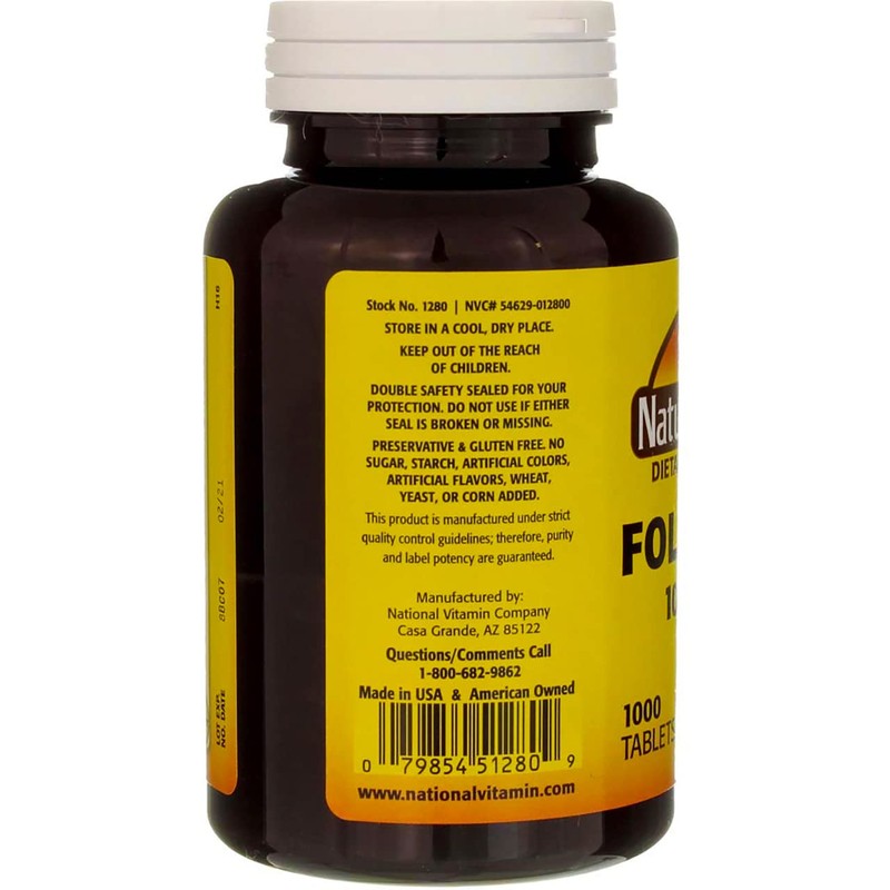 Nature's Blend Folic Acid 1000 mcg - 1000 Tablets Pack