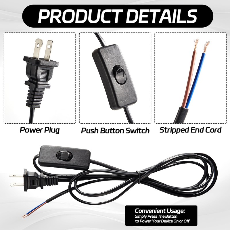 Conderyang 12 Packs Lamp Cord Set with Molded End Plug