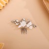Chargances Wedding Rhinestone White Flower Hair Comb Bridal Silver Teardrop