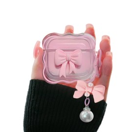 MORWLAT Case for AirPods 4 Case Cover with Cute Pink 3D Bow Keychain for Girls&Women, Soft TPU Protective Shockproof Wireless Charging Case for AirPods 4th Generation