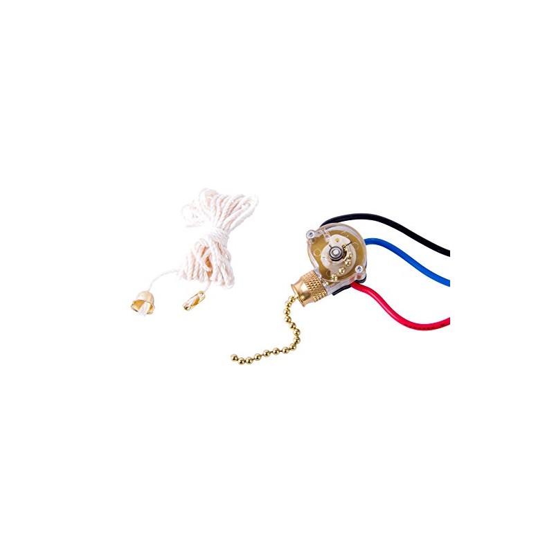 Gardner Bender GSW-39 Electrical Three-Speed Pull Chain Switch, DP3T, OFF-ON(A)-ON(B)-ON(A+B),