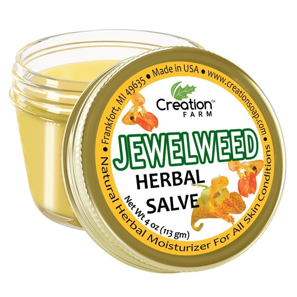 Creation Farm Jewelweed Balm, Poison Ivy Remedy, Herbal Tea Tree Salve Jar Skin Treatment Helps Tattoo's, Soothes Rashes, No Gluten, No Parabens, No Soy, No GMO